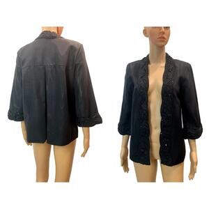 80s Beaded Black Swing Jacket Red Lined Deadstock SMALL